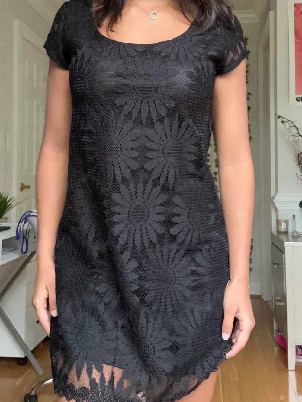 Socialite Black Lace Floral Mini Dress